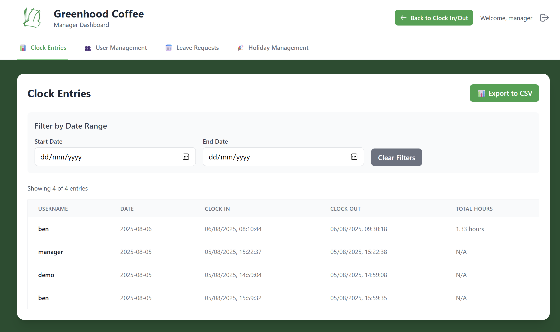 GreenHood Coffee — Operations prototype