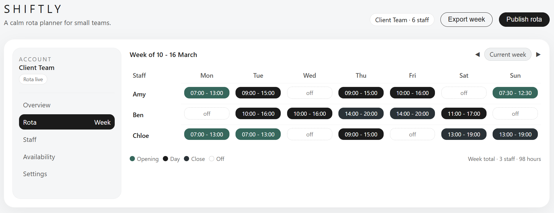 Shiftly: AI Rota Planning Software project screenshot