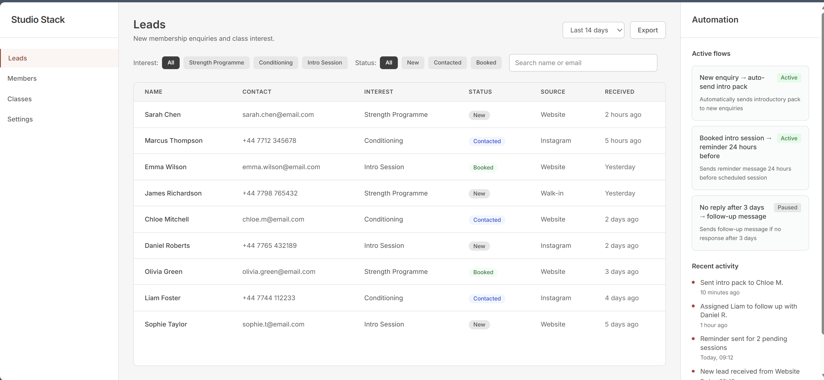 Studio Stack: Lead Capture and Automation Platform project screenshot