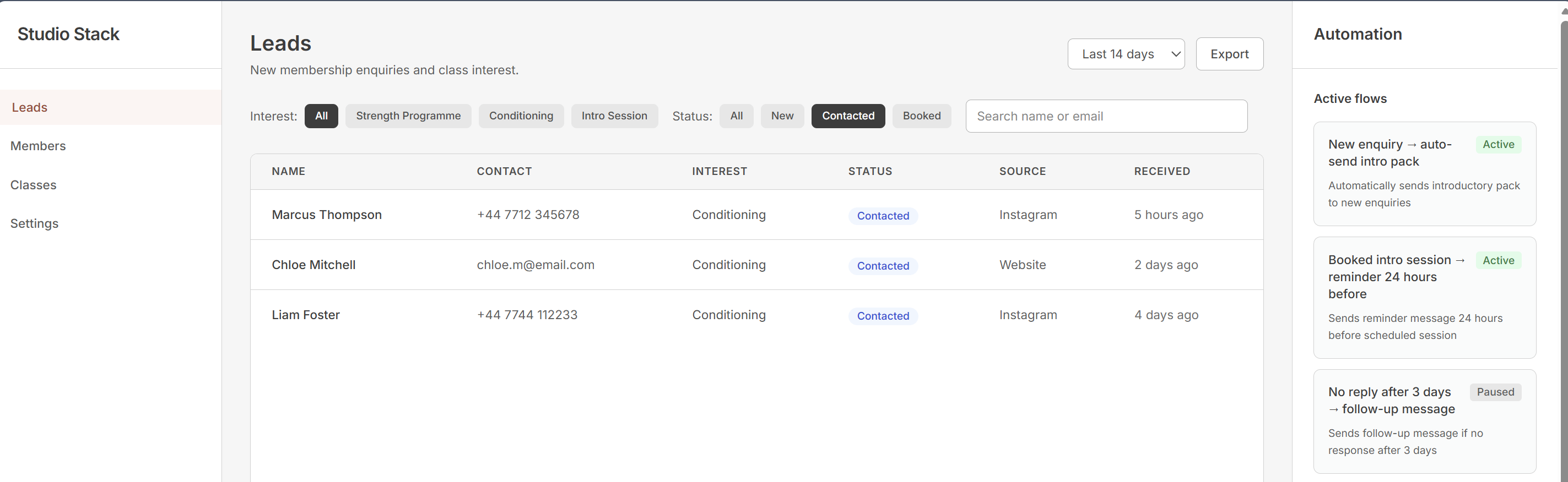 Studio Stack automation panel